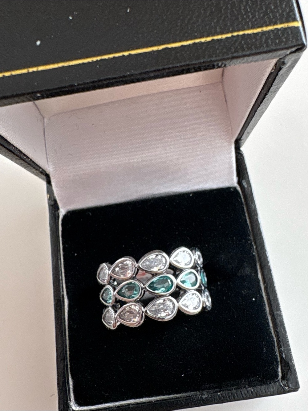 Bomb Party The Petal Pop Ring RG66297 Paraiba Tourmaline Diamond CZ Hematite